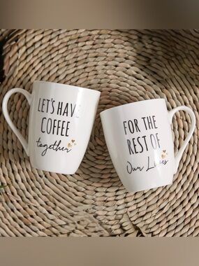 AW BRIDAL Ceramic Coffee Mugs 12 Oz Lets have coffee together forever Set of 2